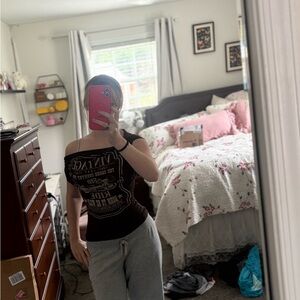 Black Graphic Off-Shoulder Top